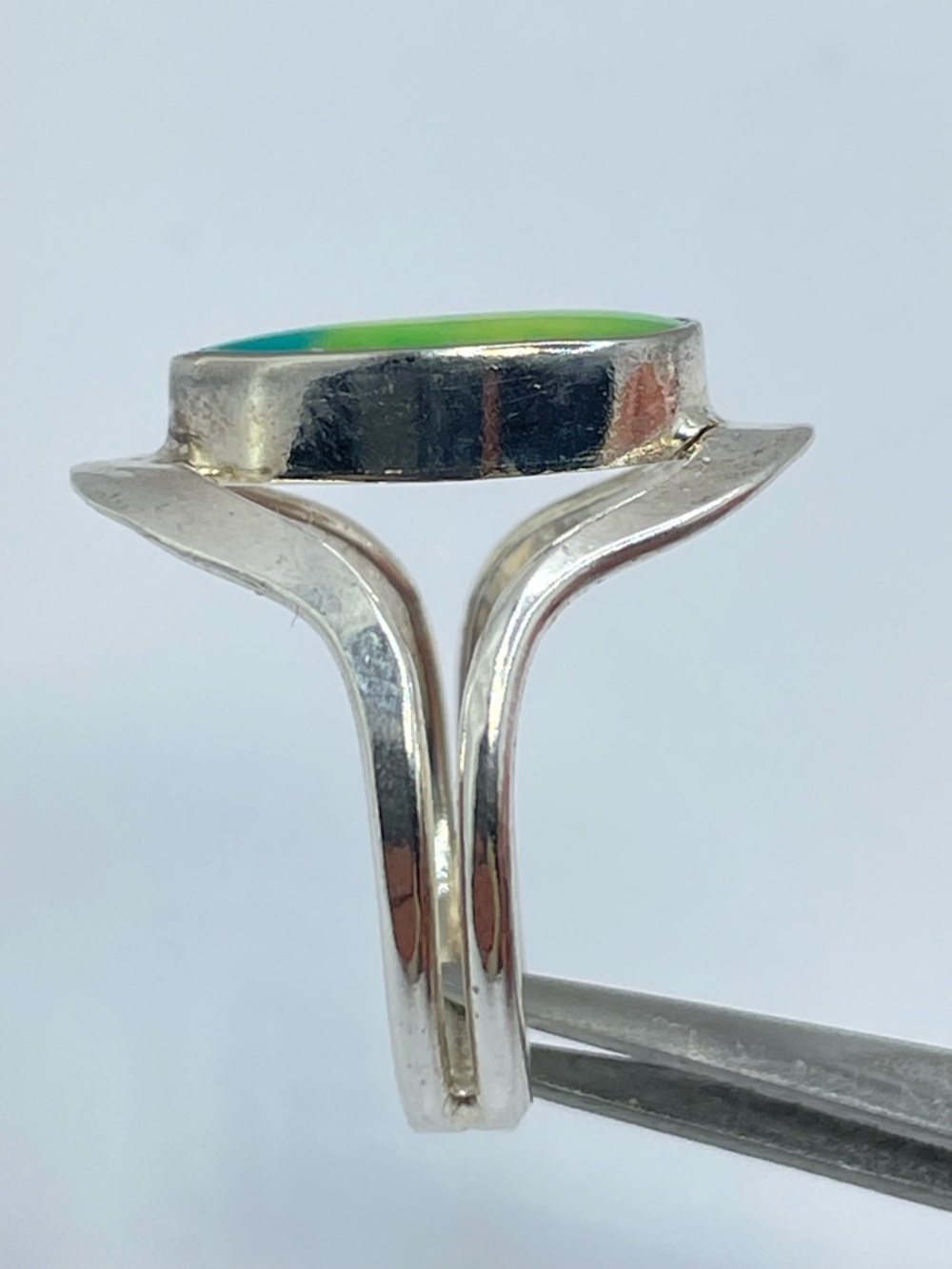 Vintage Taxco Mexico Silver Overlay Green Blue Stone Ring Sz 9 Bold Southwestern - Picture 6 of 9